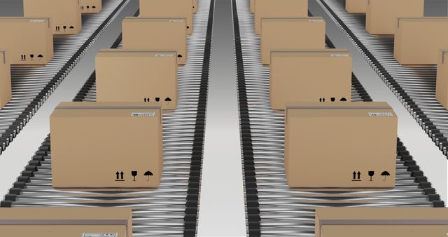 Cardboard Boxes Moving on Conveyor Belts for Mass Shipment - Download Free Stock Images Pikwizard.com