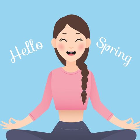 joyful woman meditating for hello spring celebration - Download Free Stock Templates Pikwizard.com