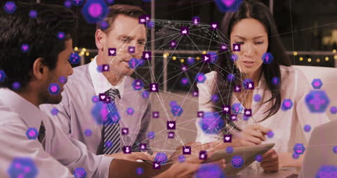 Business Team Analyzing Digital Networking Icon Interface