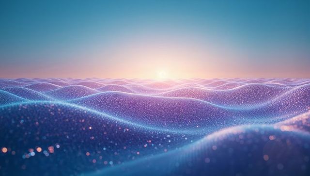 Futuristic Digital Waves Landscape at Sunrise