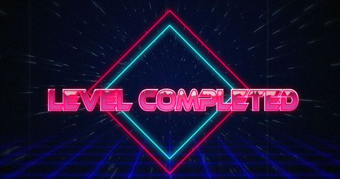 Retro futurism level completed glitch poster