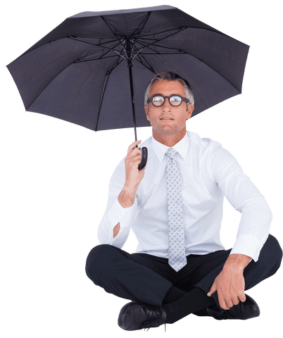 Transparent Businessman Sitting with Umbrella