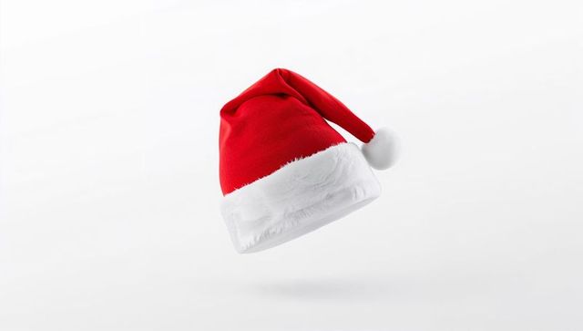 Floating Santa Hat Tilting Right with Pompom on Minimal White Background for Holiday Design