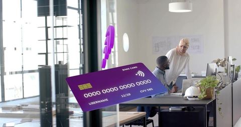 Floating Bank Card Symbol Innovation in Modern Office Setting