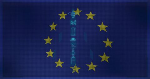Digital illustration of missiles and european union stars