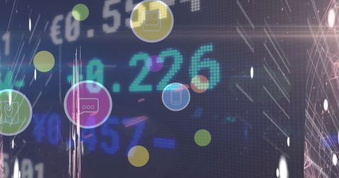 Digital Icons Overlaying Stock Market Display - Download Free Stock Images Pikwizard.com