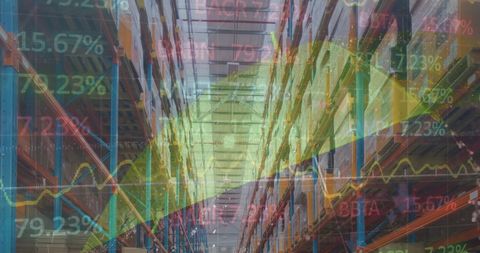 Stock Market Data Overlay on Warehouse Aisle - Download Free Stock Images Pikwizard.com
