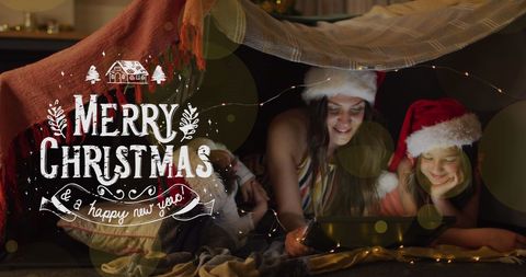 Family holiday joy with digital tablet