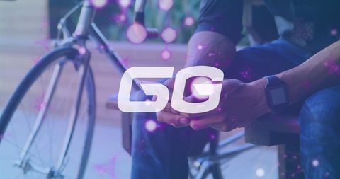 6g technology concept with smartphone and bicycle background