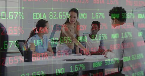 Team Analyzing Market Data Projections in Office Discussion