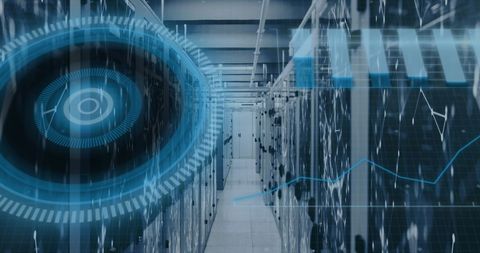 Digital data processing in server room with futuristic overlay - Download Free Stock Images Pikwizard.com