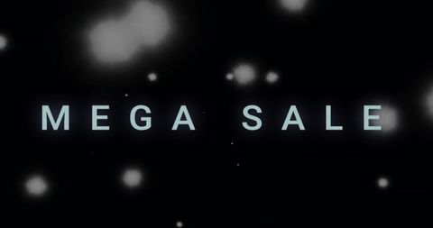 Glowing mega sale typography with floating bokeh lights neon minimal high-contrast banner