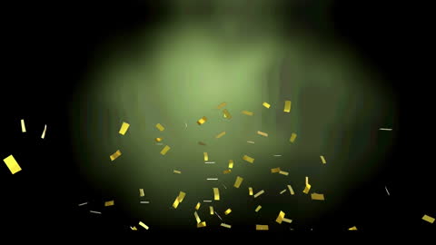 Golden Confetti Falling on Green Glow Background Celebration Concept