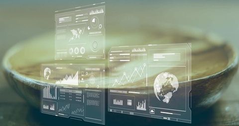 Futuristic Digital Interface Above Wooden Bowl