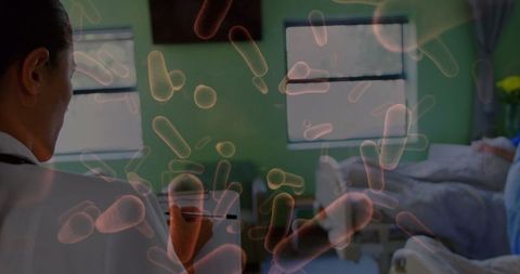 Healthcare concept with floating blood vessels and female doctor