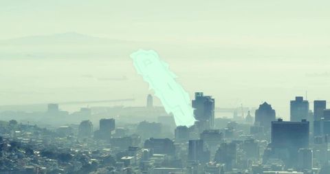 Contemporary Urban Skyline With Mist Over Harbor