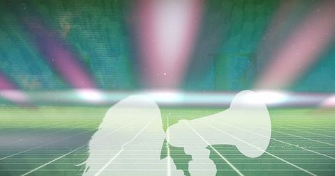 Silhouette of Woman with Megaphone Over Digital Abstract Background