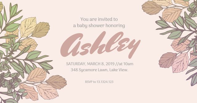 Elegant Floral Baby Shower Invitation with Pastel Leaves - Download Free Stock Templates Pikwizard.com