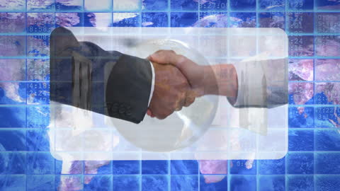 Diverse Business Handshake Over Global Digital Data World