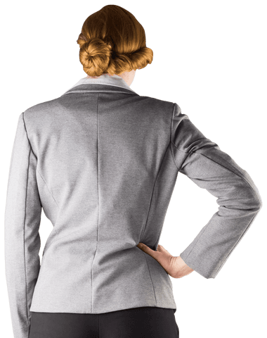 Confident Redhead Businesswoman with Hand on Hip in Gray Blazer Transparent