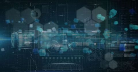 Digital Interface with Hexagonal Overlays and Data Visualization