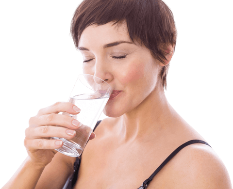 Transparent image woman enjoying fresh glass of water