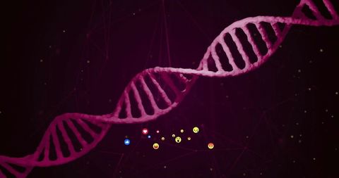Magenta dna strand with social media icons in digital art
