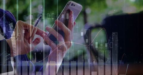 Man Analyzing Financial Data on Smartphone with Futuristic Interface - Download Free Stock Images Pikwizard.com