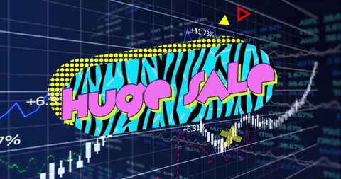 Zebra stripe bubble with huge sale text on trading dashboard