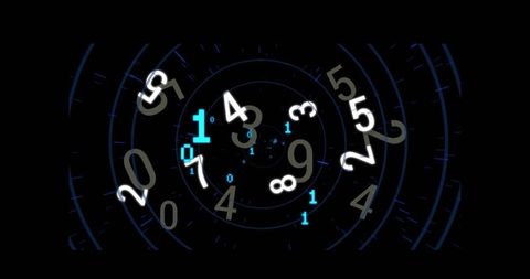 Abstract digital vortex with swirling numbers and binary code
