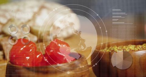 Digital Overlay of Global Statistics and Food Display