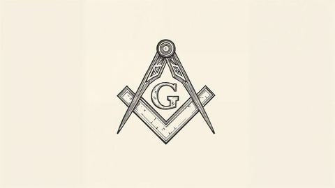 Masonic square and compass emblem with geometric design