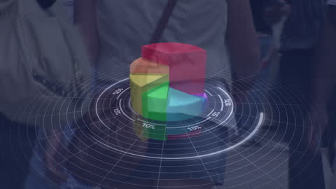 Animated Data Graphs Over Walking Office Workers