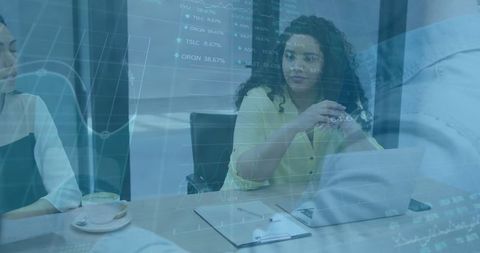 Business leader conducting strategic meeting with technological integration