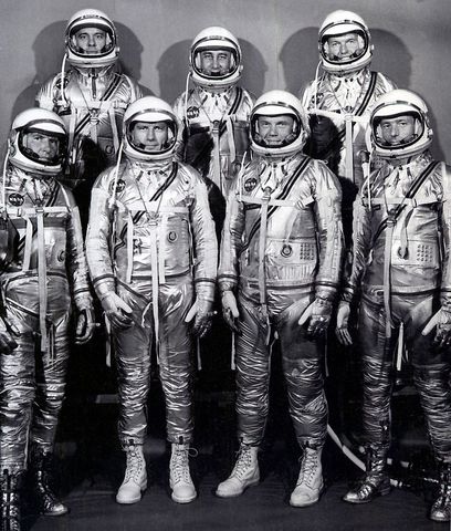 Historic mercury seven astronauts group portrait by nasa (1959)
