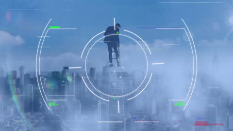 Businessman Analyzing City Through Digital Interface