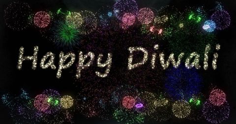 Happy diwali festive greeting with colorful fireworks display