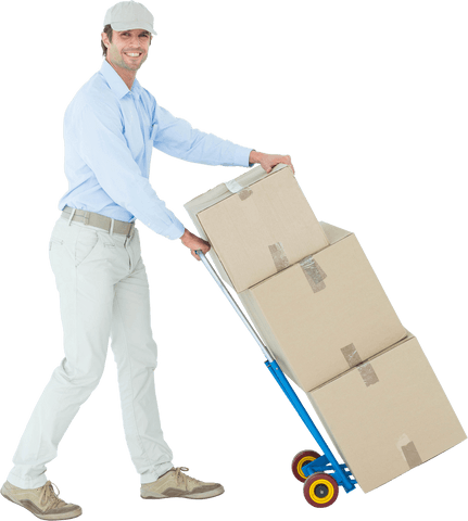 Transparent Delivery Worker Pushing Cart with Cardboard Boxes - Download Free Stock Videos Pikwizard.com