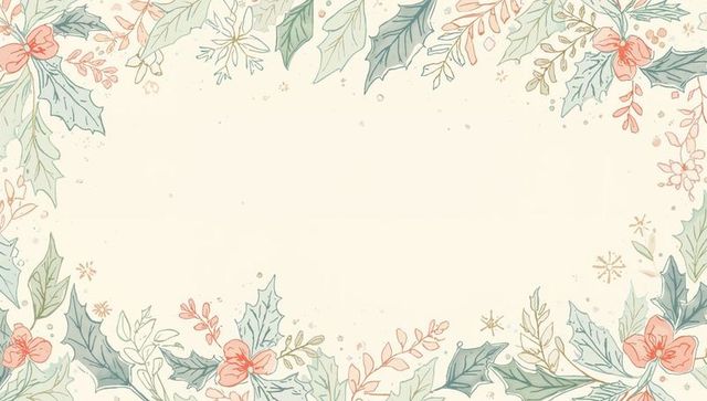Soft pastel watercolor holly border with coral flowers and cream center for invitations