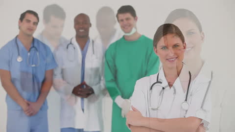 Smiling Medical Team Posing in Professional Attire