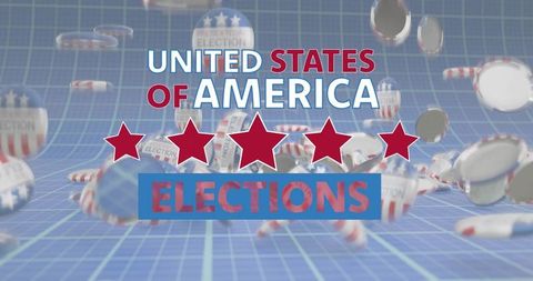 United states elections broadcast graphic presenting floating campaign buttons and stars