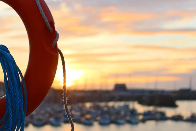 Lifesaver View of Sunset at Marina Harbor - Download Free Stock Images Pikwizard.com