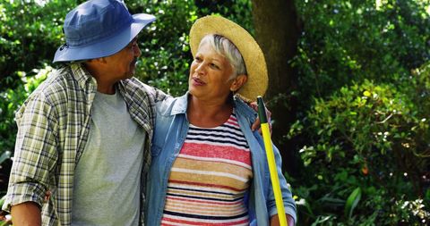 Happy Couple Enjoying Day Out in Sunlit Garden