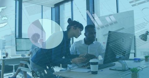 Finance Business Team Analyzing Data on Computer Screen