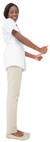 Young African American Nurse Giving Confident Thumbs Up on Transparent Background