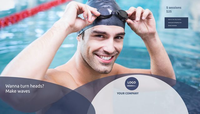 Confident Male Swimmer Promoting Fitness with Welcoming Smile - Download Free Stock Templates Pikwizard.com