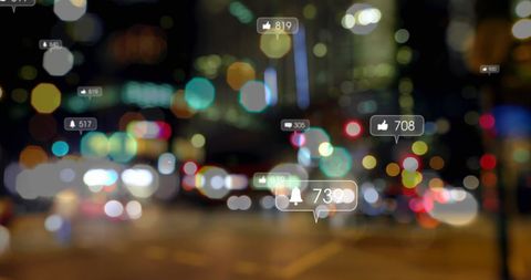 Social Media Engagement over Blurred Night City Traffic - Download Free Stock Images Pikwizard.com