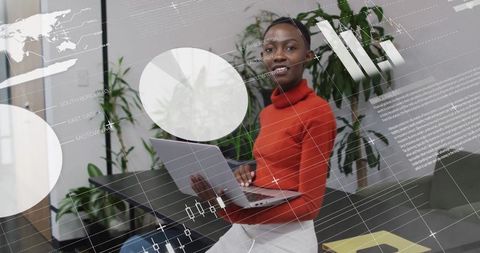 Woman Presenting Chart Analysis in Modern Office Lounge