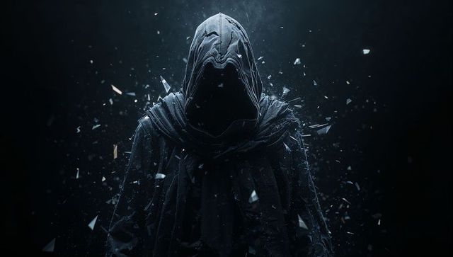 Mysterious Hooded Figure in Surreal Dark Atmosphere