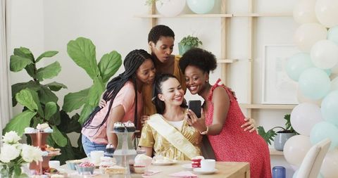 Diverse Friends Taking Selfie at Party Celebration